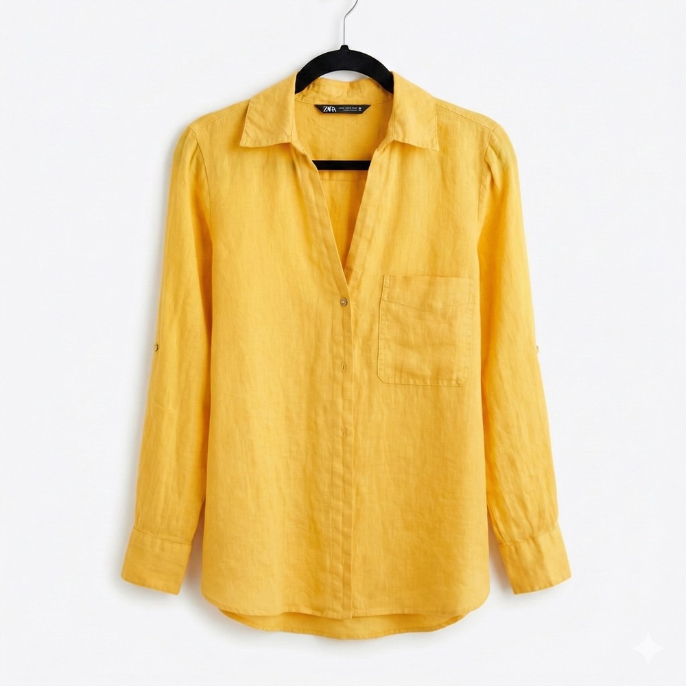 Zara Yellow Casual Button Down Shirt